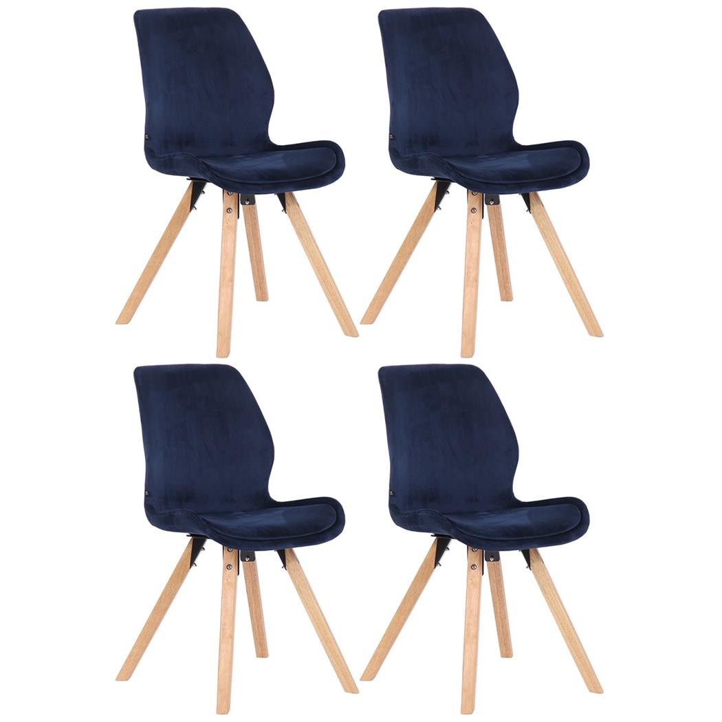 Sæt Med 4 Konferencestole KALI, Træstruktur, Betrukket Sæde, Blå Velour