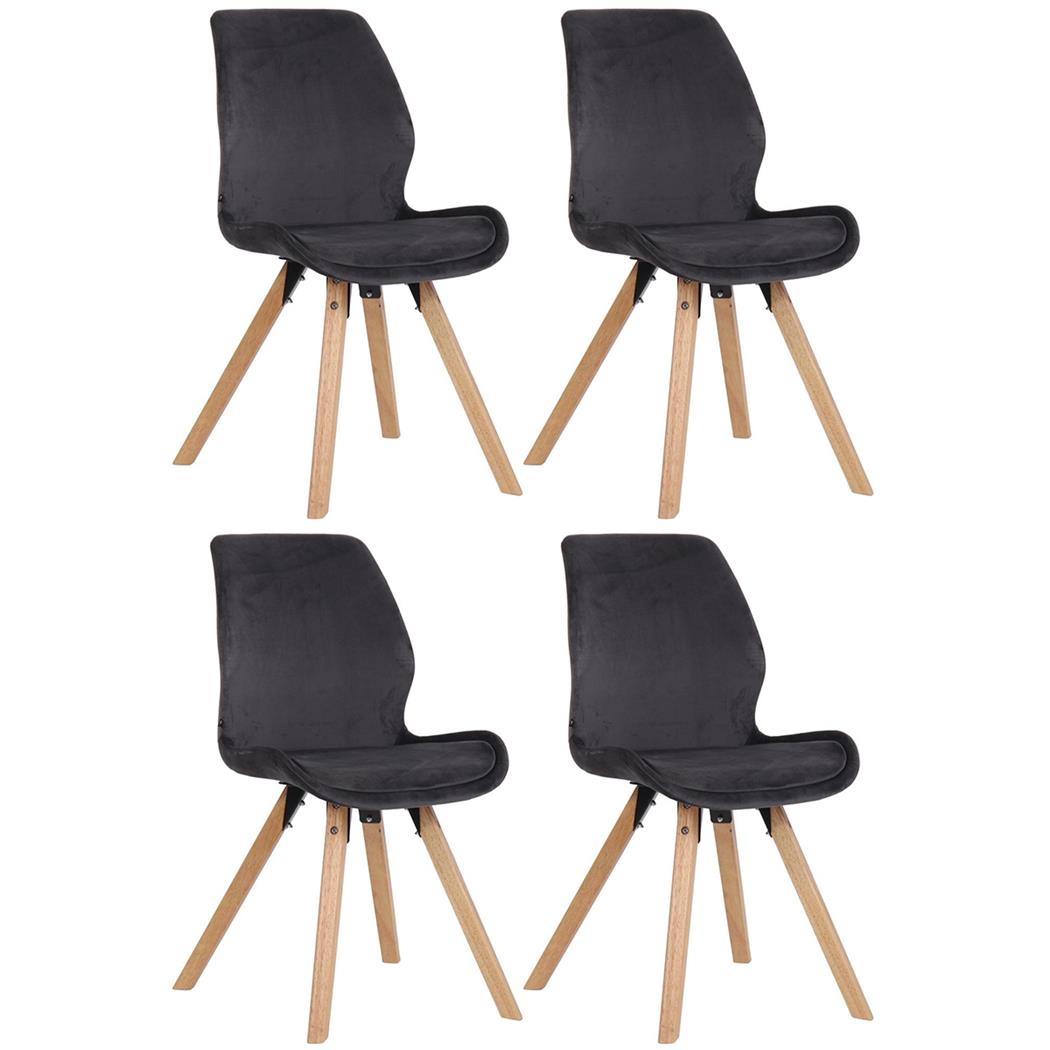 Sæt Med 4 Konferencestole KALI, Træstruktur, Betrukket Sæde, Mørkegrå Velour