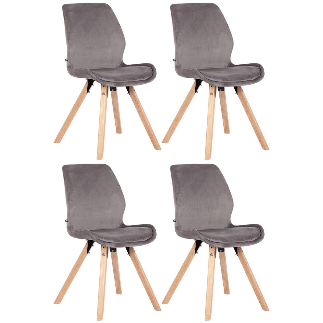 Sæt Med 4 Konferencestole KALI, Træstruktur, Betrukket Sæde, Lysegrå Velour