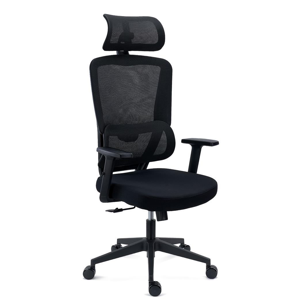 Ergonomisk Stol SUPRA, Nakkestøtte, Justerbar Lændestøtte, 8 Timers Anvendelse, Stof Og Net, Sort