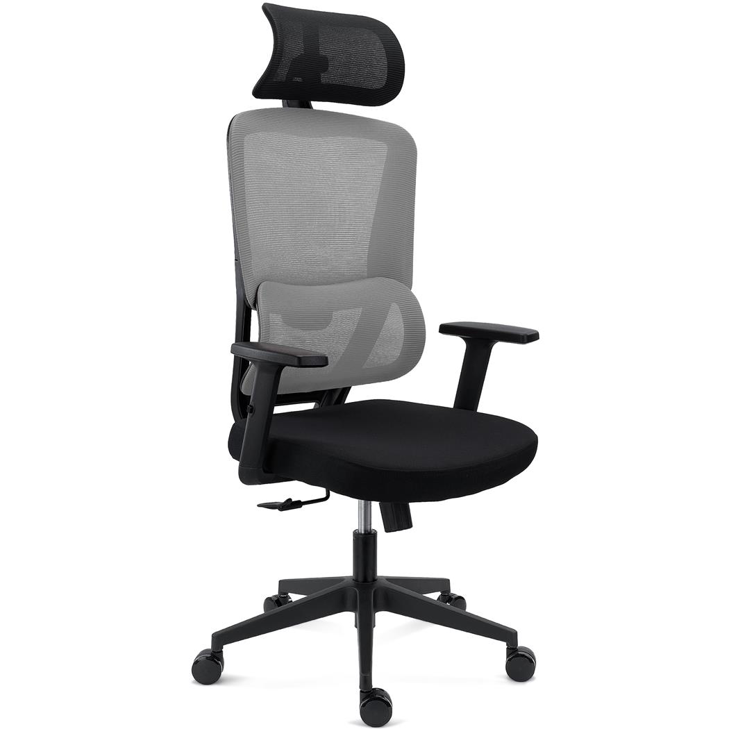Ergonomisk Stol SUPRA, Nakkestøtte, Justerbar Lændestøtte, 8 Timers Anvendelse, Stof Og Net, Grå