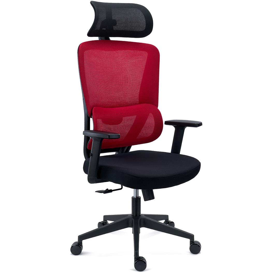 Ergonomisk Stol SUPRA, Nakkestøtte, Justerbar Lændestøtte, 8 Timers Anvendelse, Stof Og Net, Rød
