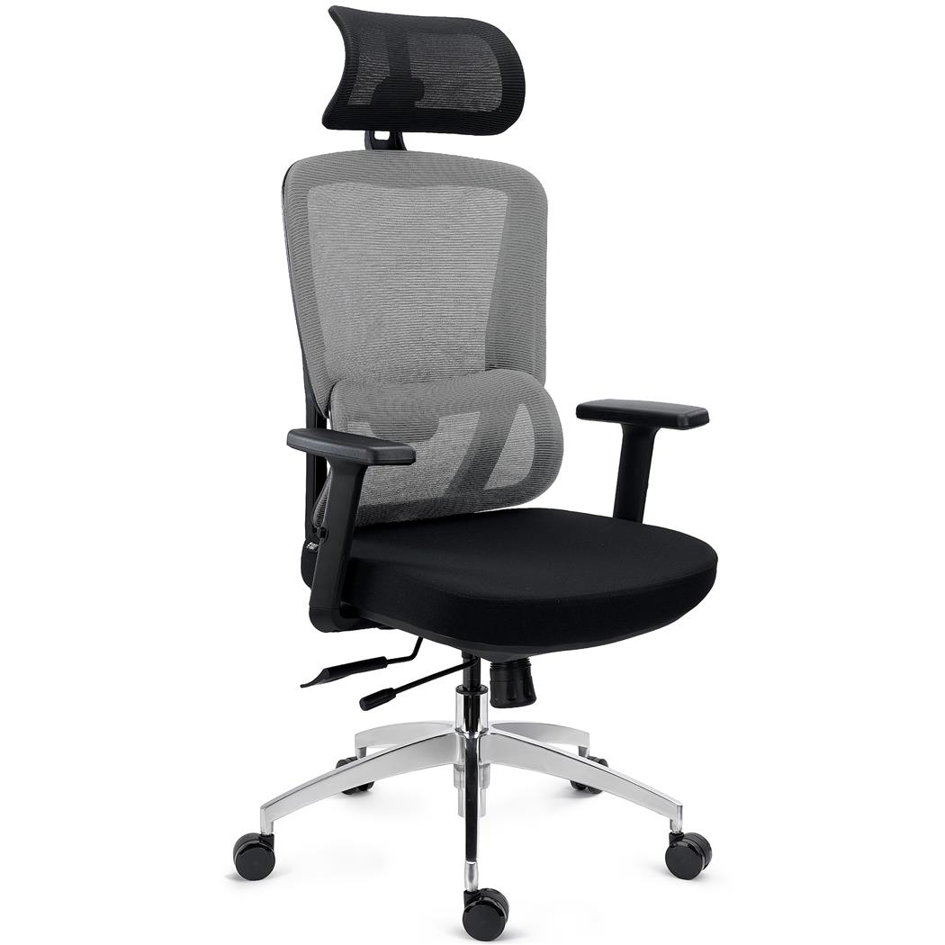 Ergonomisk Stol SUPRA MAX, Avancerede Indstillinger, Professionel Brug I 8 Timer, Åndbart Stof Og Net, Grå Farve
