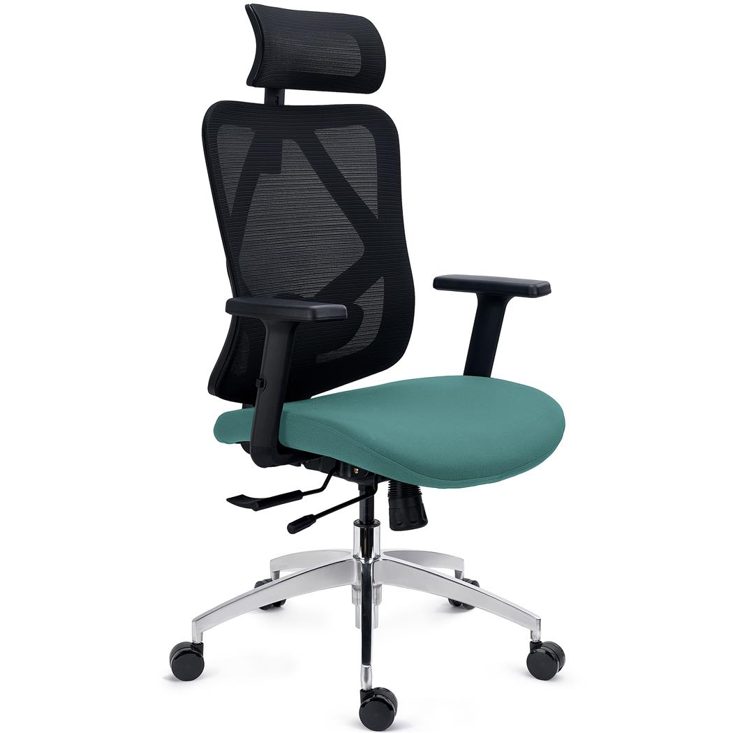Ergonomisk Stol LONDON, Justerbar Lændestøtte, Justerbart Sæde, 3D-Armlæn, 8 Timers Brug, Grøn Farve