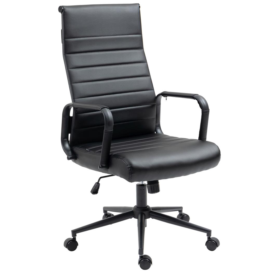 Kontorstol KOLMU, Sort Metalfod, Elegant Design Med Syninger, Sort Læder