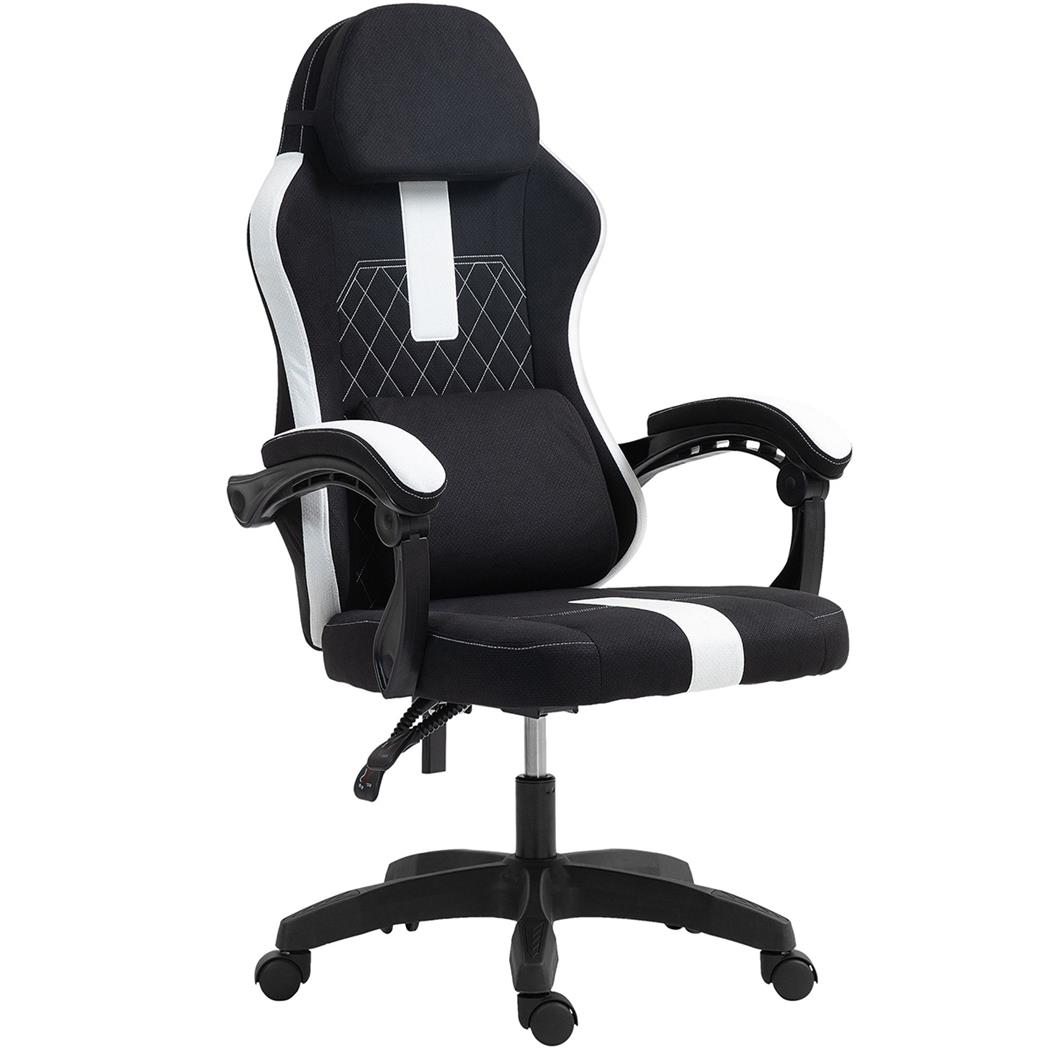 Gamingstol VENOM, Justerbar, Med Lænde- Og Nakkestøtte, I Hvid/Sort Stof