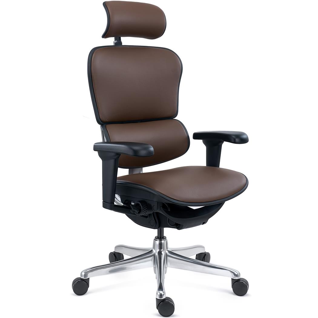 Ergonomisk Stol ERGOULTRA, 100 % Justerbar, Maksimal Ydelse, Fremragende Kvalitet, I Brun Læder