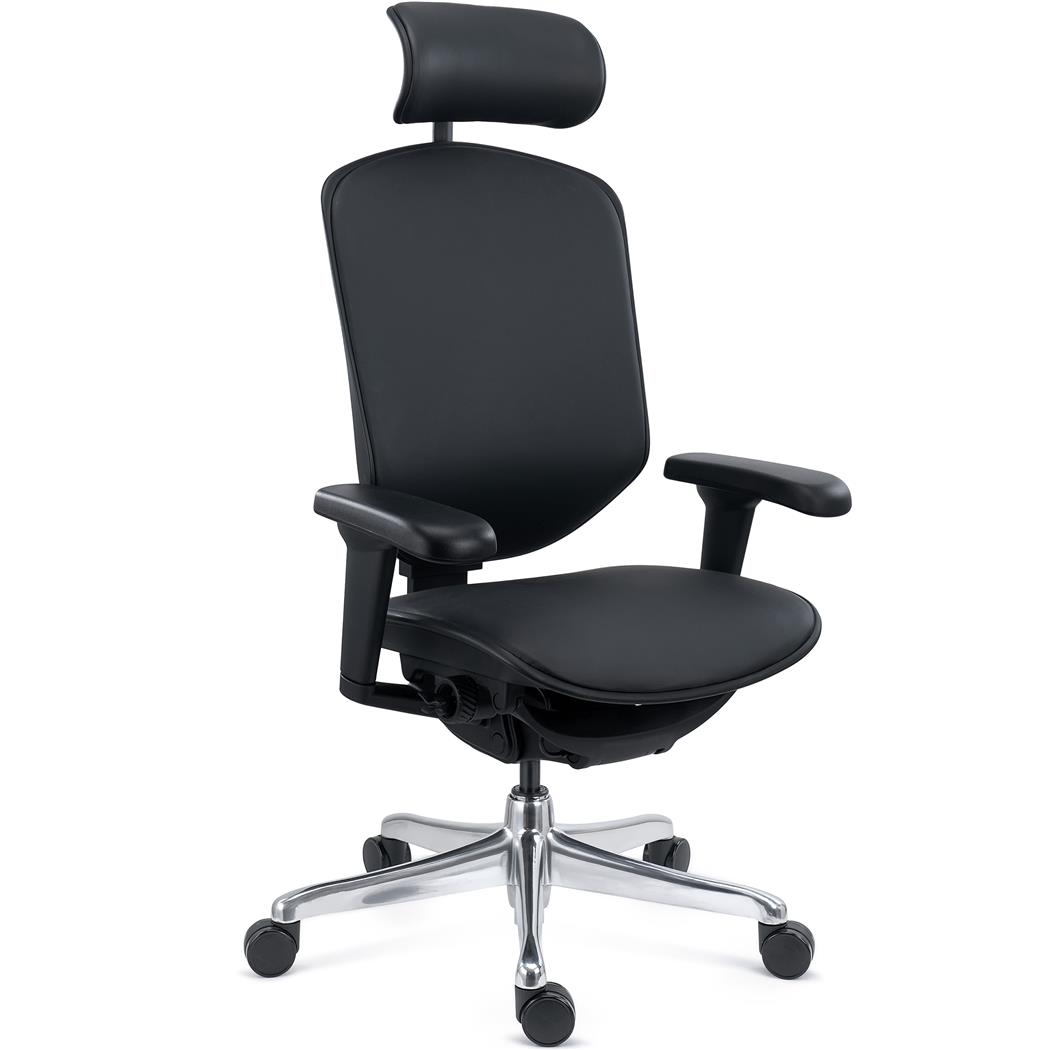 Ergonomisk Stol ENJOY, Komplet Justerbar, Professionel Kvalitet, Eksklusivt Design, I Sort Læder