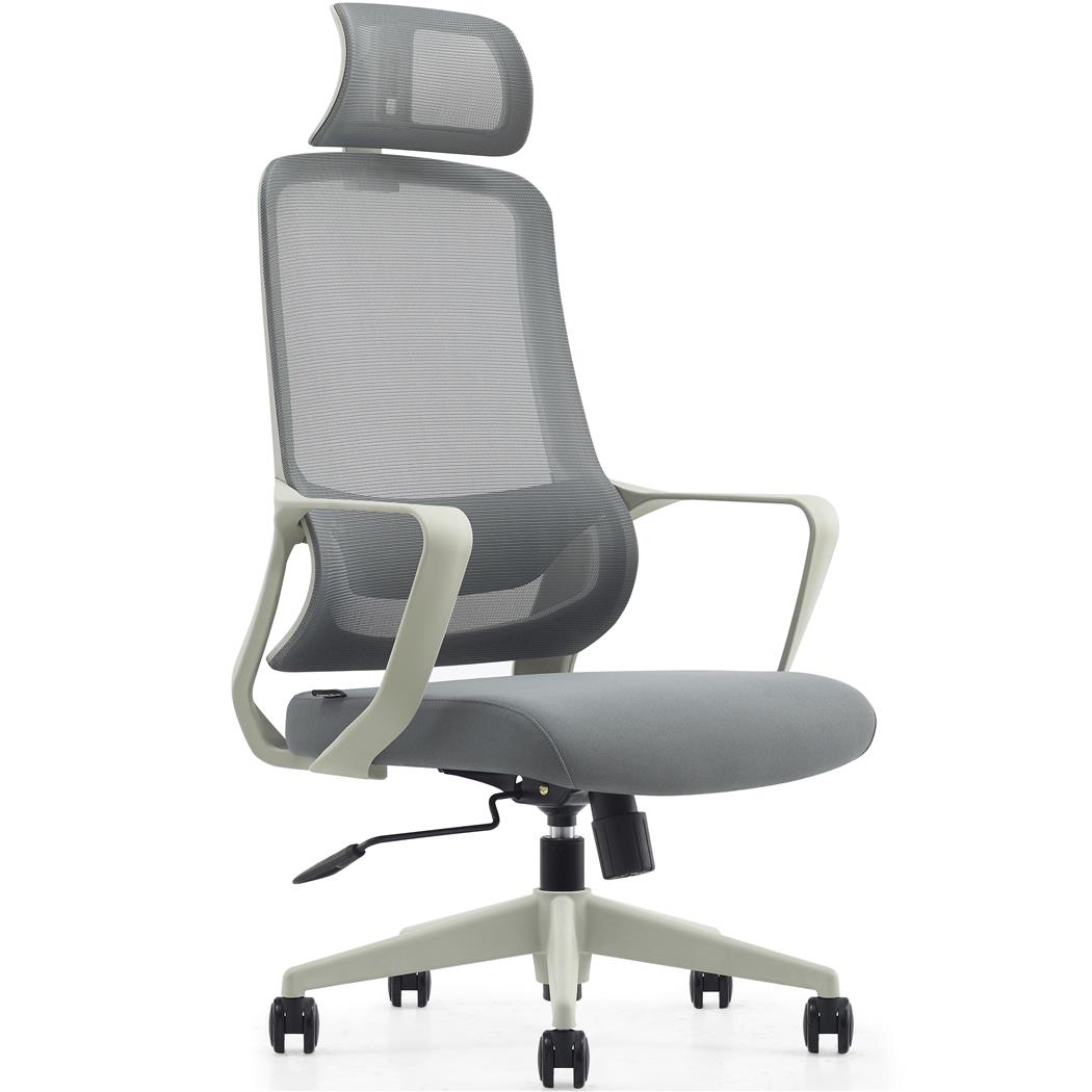 Kontorstol LUNA, Ergonomisk Design, Nakkestøtte, Lændestøtte, Grå Farve