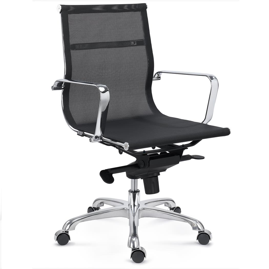 Kontorstol DOMI, Lav Ryg, Krombelagt Metalstel, Elegant Design, I Sort Net