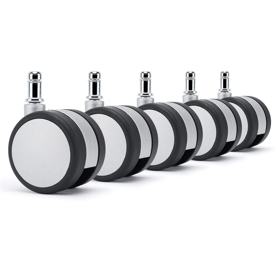 5-pak Plastikhjul til Kontorstole H6, 11 mm Stift / 60 mm Hjul, til Tæpper og Gulvtæpper, Universelle, Grå
