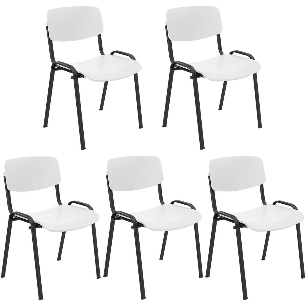 Sæt med 5 MILKA Konferencestole, Elegant, Alsidig og Stabelbar, Hvid med Sorte Ben
