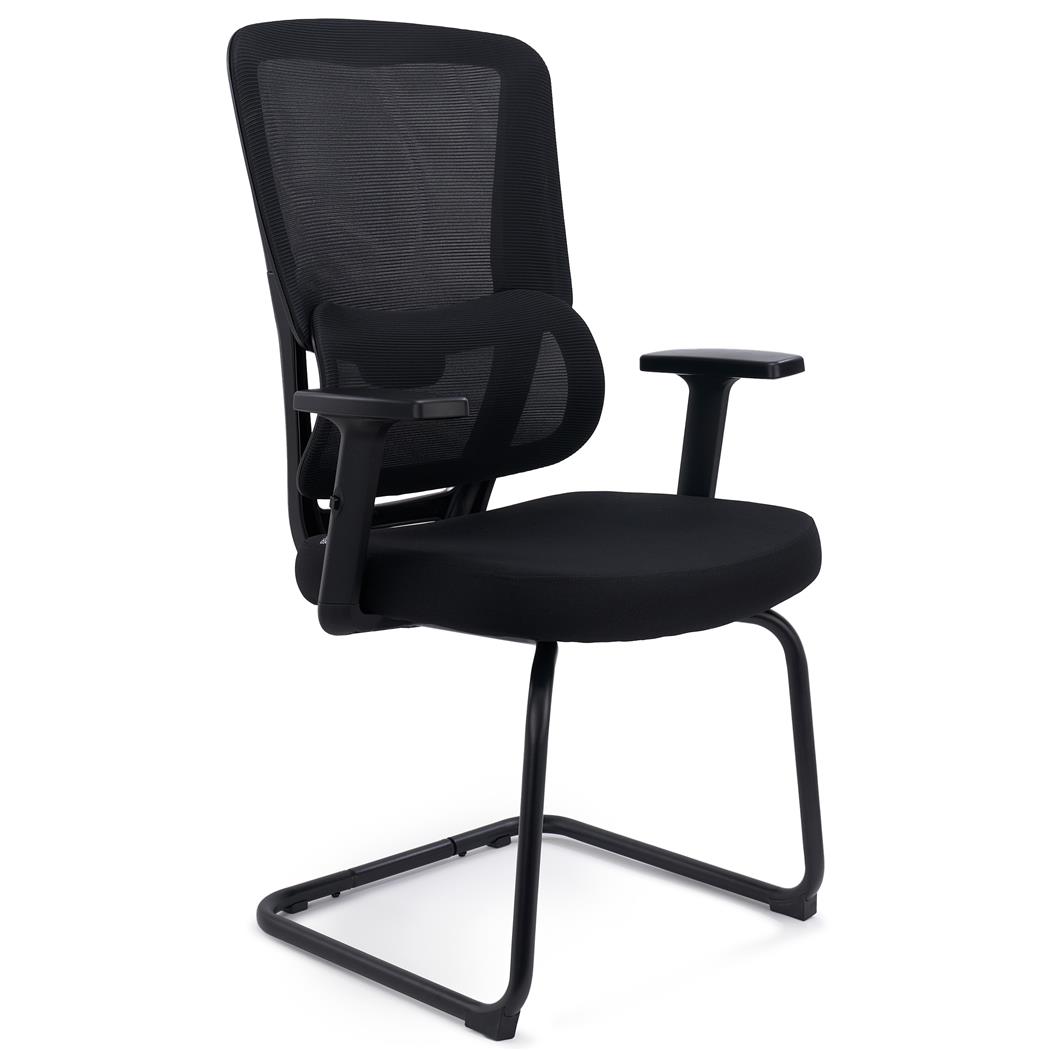 Ergonomisk Konferencestol SUPRA V, med Medestel, Dynamisk Lændestøtte, Åndbart Stof Og Net, Sort