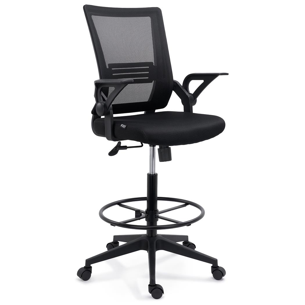 Arbejdskammel NODUS med Mesh Ryglæn, Vippefunktion og Klapbare Armlæn, Sort