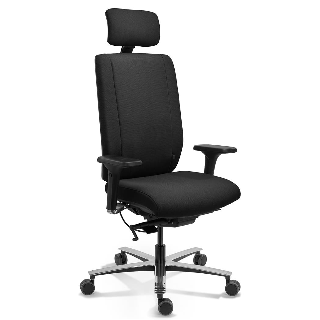 Ergonomisk Stol KRONOS, 24 Timers Brug, med 4D Armlæn og Synkronmekanisme, Fuldstændig Godkendt, Sort Stof