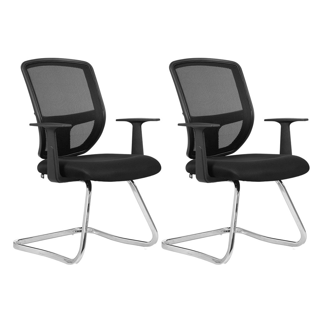 Sæt med 2 Ergonomisk Konferencestol DINAMIC V, med Metalstel, Åndbart Net, Polstret Sæde og Armlæn, Sort