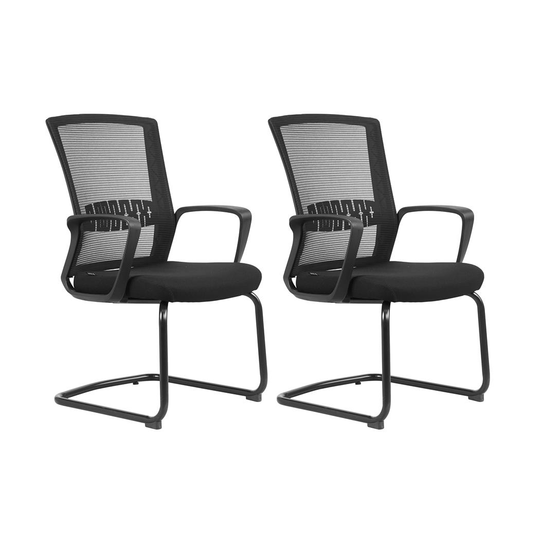 Sæt med 2 Ergonomisk Konferencestol IBIZA V med Åndbart Net, Polstret Sæde, Armlæn og Solidt Stålstel, Sort