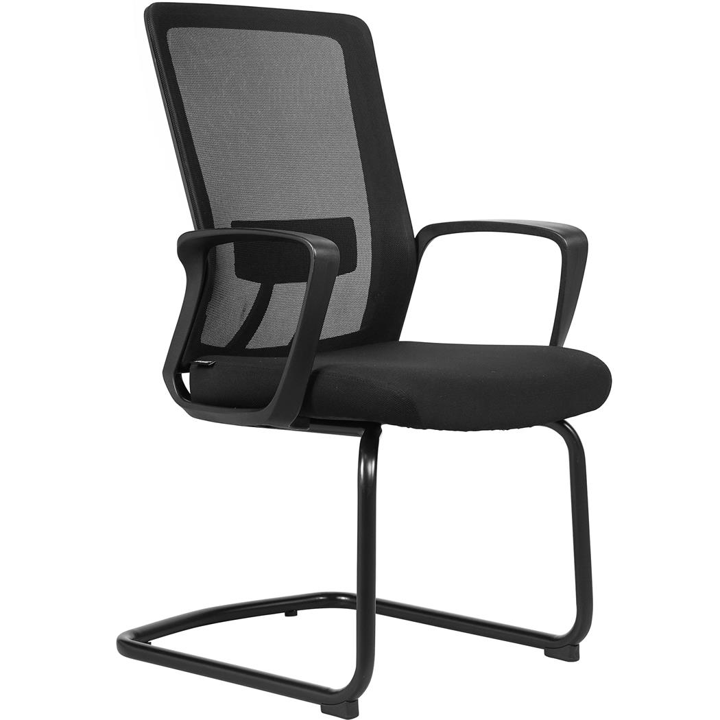 Ergonomisk Konferencestol ERGOCITY V med Åndbart Net, Lændestøtte, Polstret Sæde, Armlæn og Solidt Stålstel, Sort