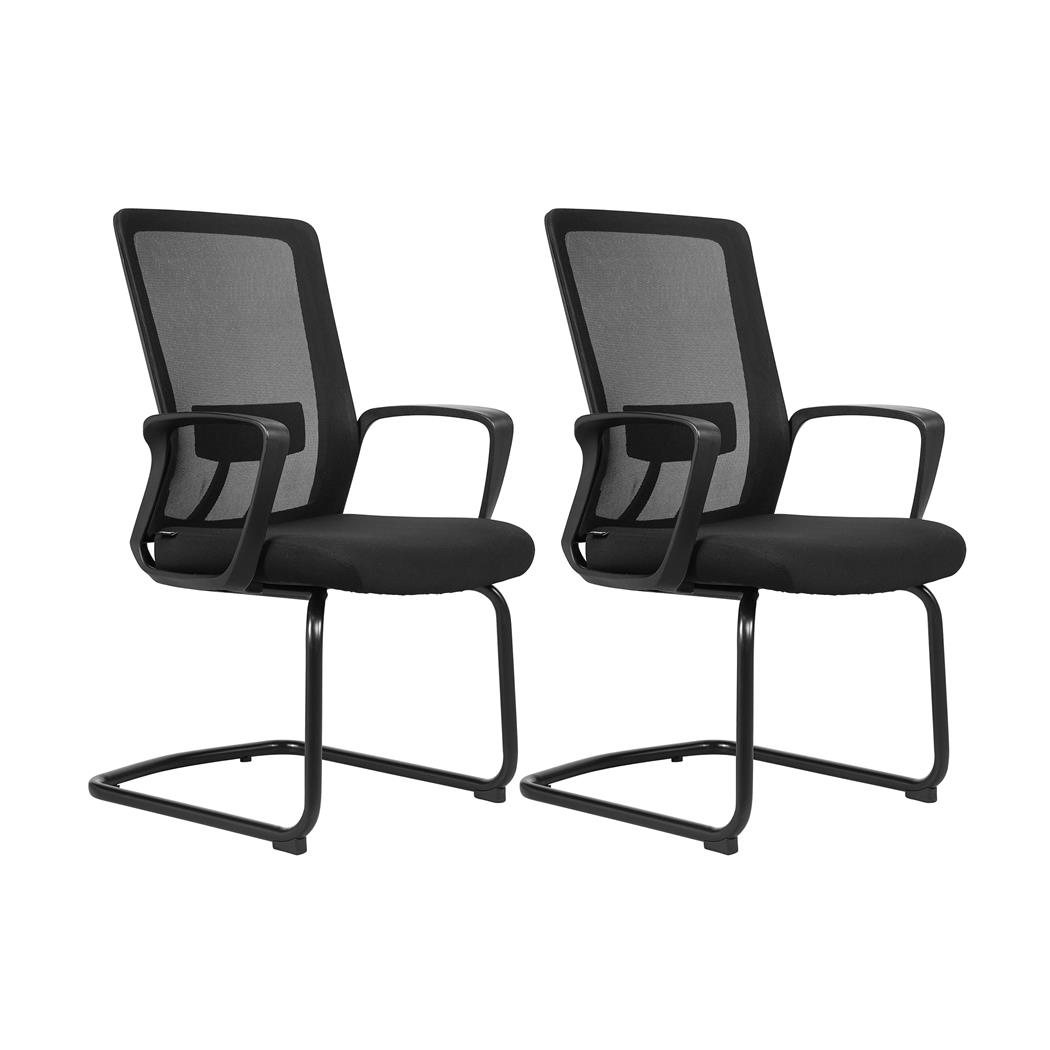 Sæt med 2 Ergonomisk Konferencestol ERGOCITY V med Åndbart Net, Lændestøtte, Polstret Sæde, Armlæn og Solidt Stålstel, Sort