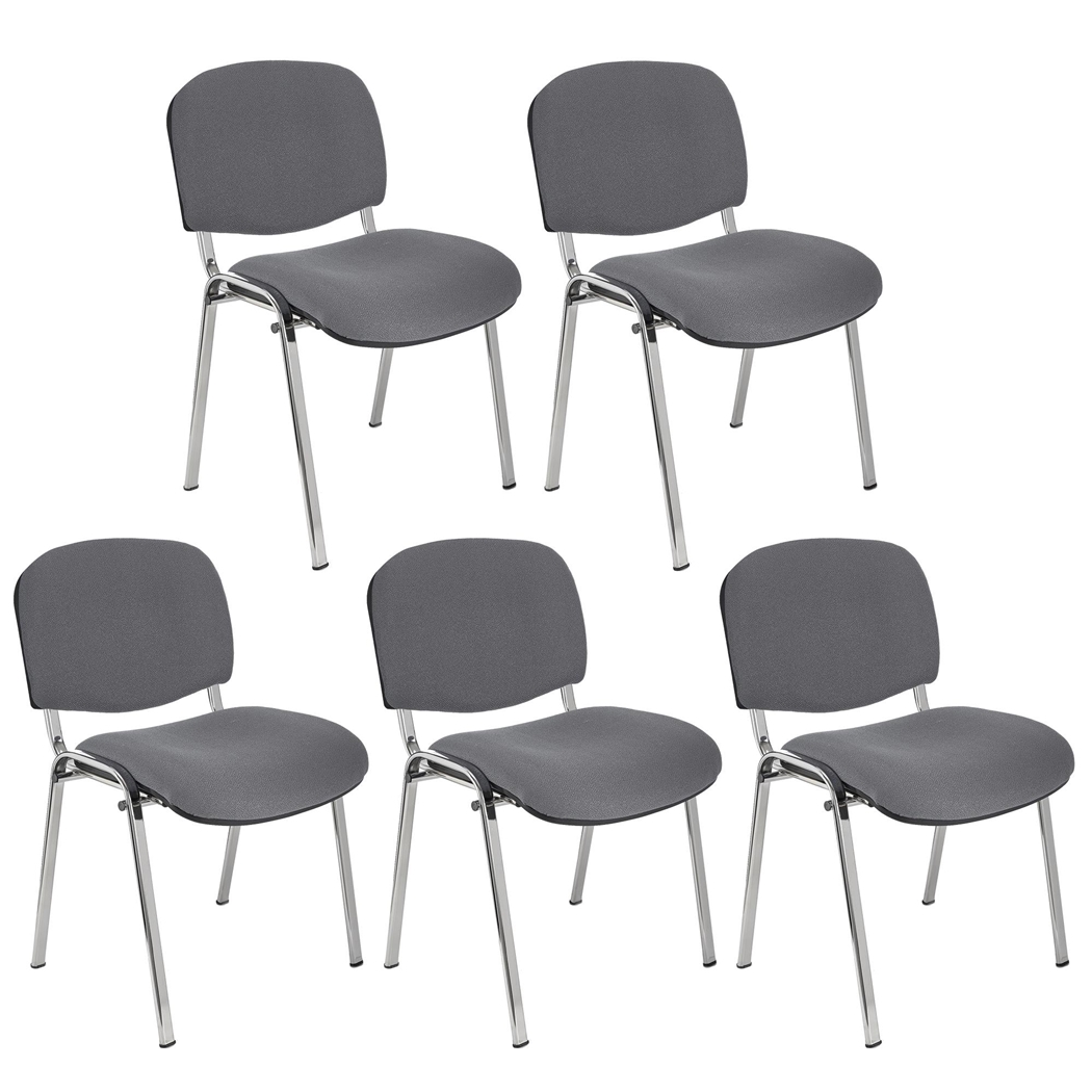 Sæt Med 5 Konferencestole MOBY BASE, Meget Praktiske, Fantastisk Pris, Grå Farve Og Krombelagte Ben