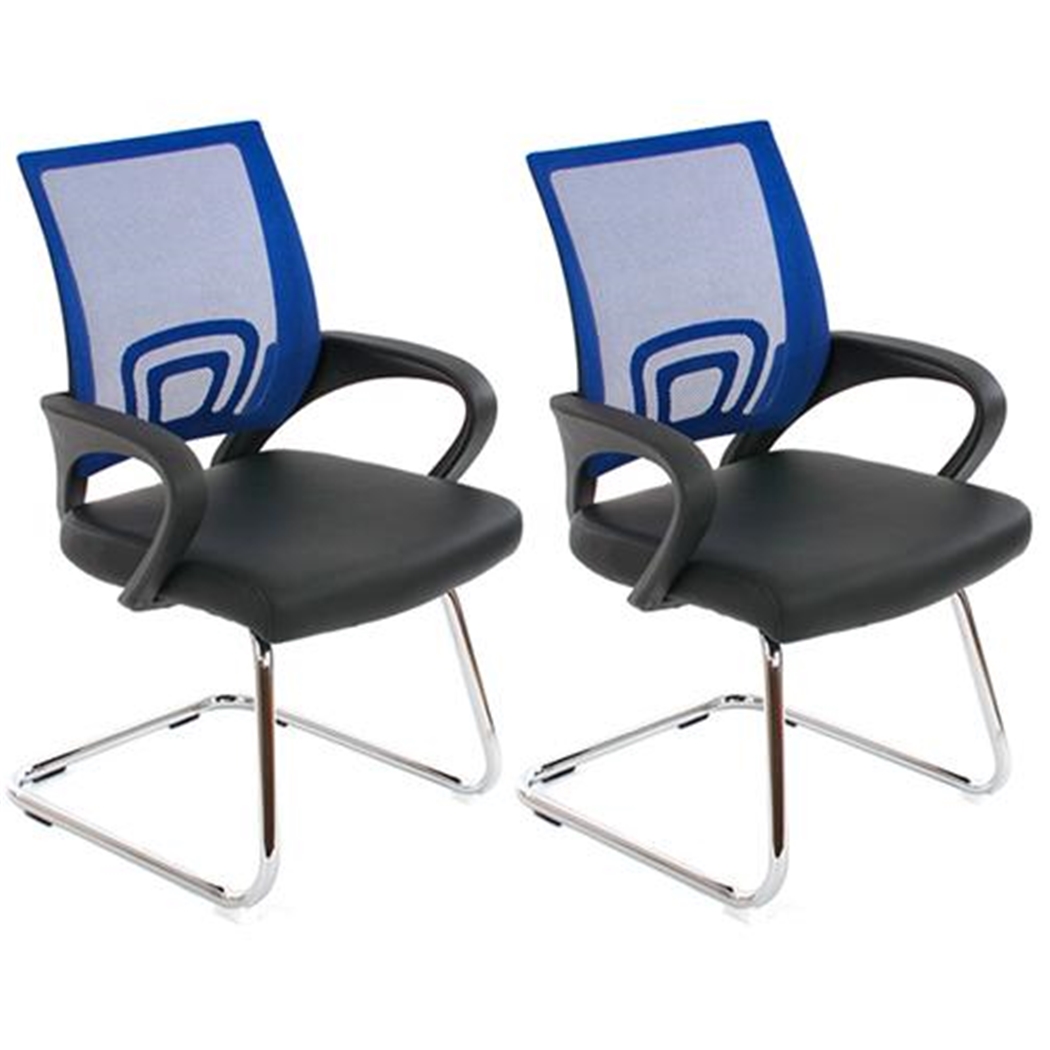 Sæt Med 2 Ergonomiske Konferencestole SEUL NET, Meget Komfortable, I Net Og Blåt Læder