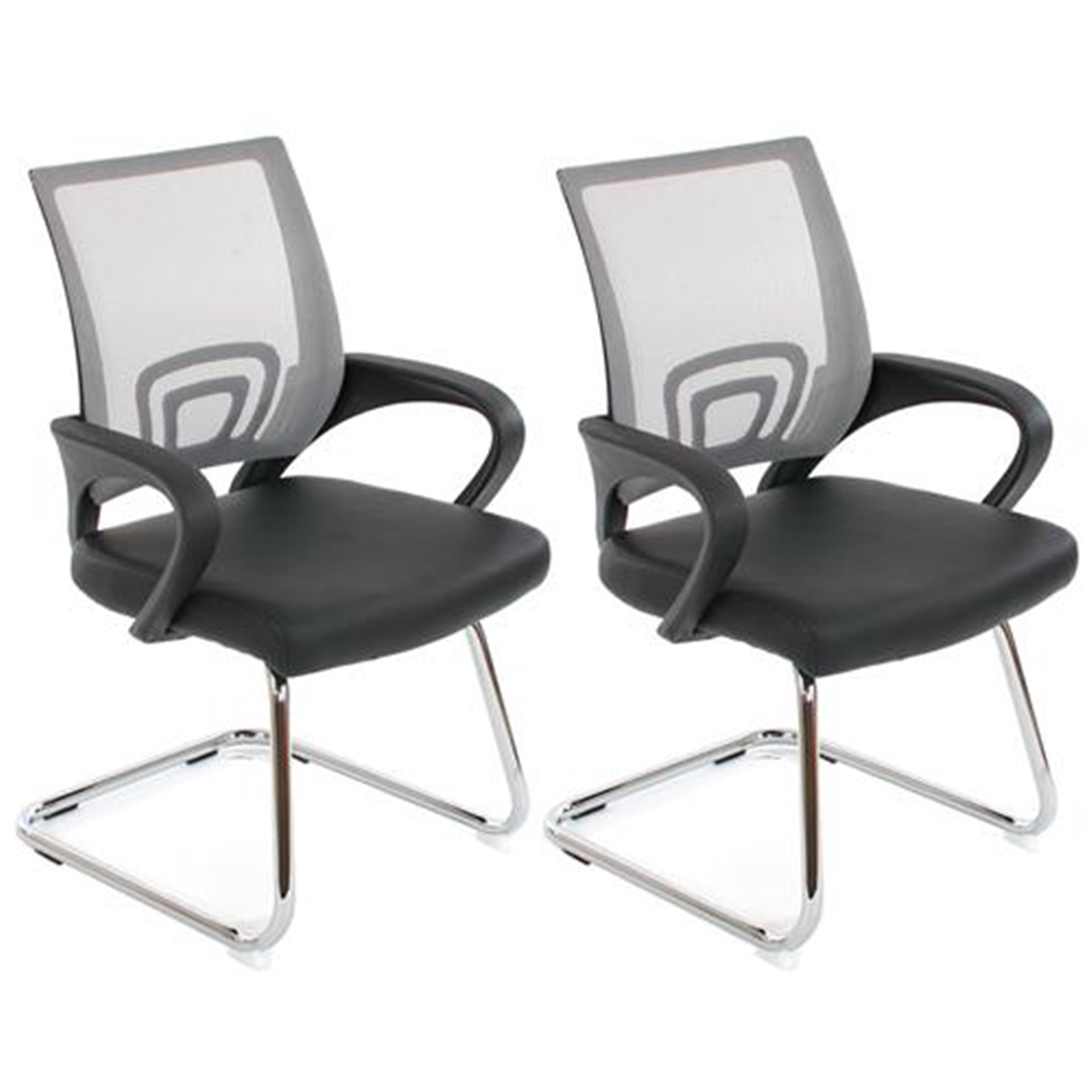 Sæt Med 2 Ergonomiske Konferencestole SEUL NET, Meget Komfortable, I Net Og Gråt Læder