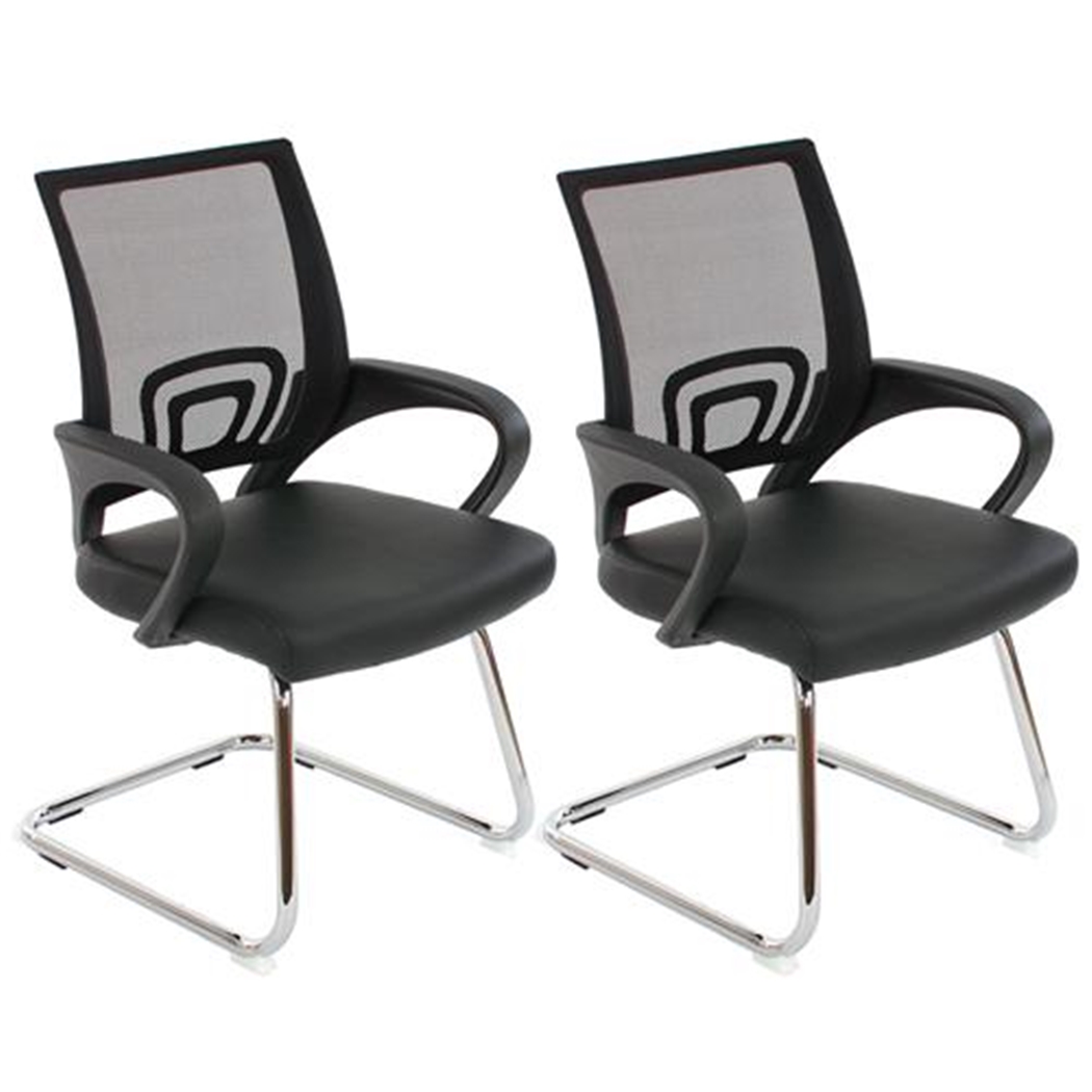 Sæt Med 2 Ergonomiske Konferencestole SEUL NET, Meget Komfortable, I Net Og Sort Læder