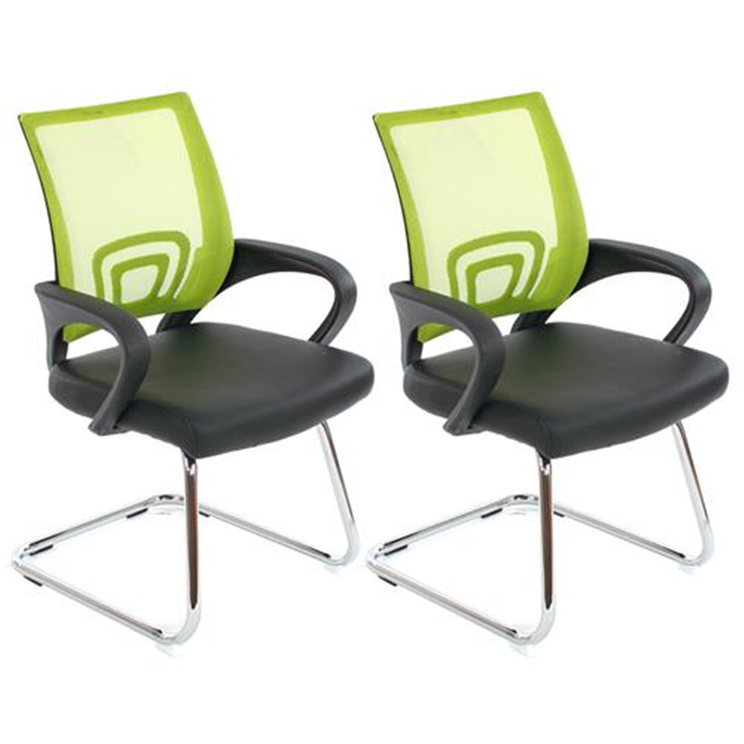 Sæt Med 2 Ergonomiske Konferencestole SEUL NET, Meget Komfortable, I Net Og Grøn Læder