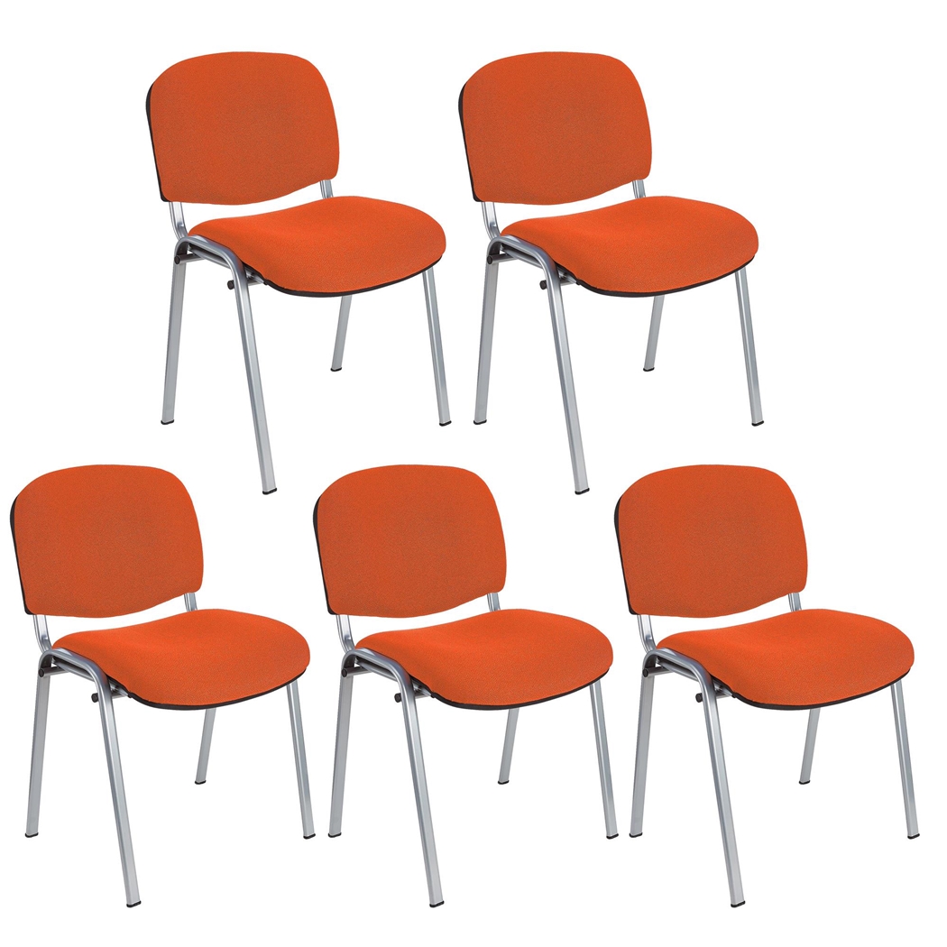 Sæt Med 5 Konferencestole MOBY BASE, Meget Praktiske, Fantastisk Pris, Orange Farve Og Grå Ben