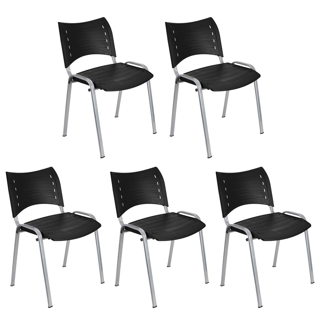 Sæt med 5 Konferencestole ELVA, Stabelbare og Meget Praktiske, Høj Kvalitet, i Sort og Grå Ben