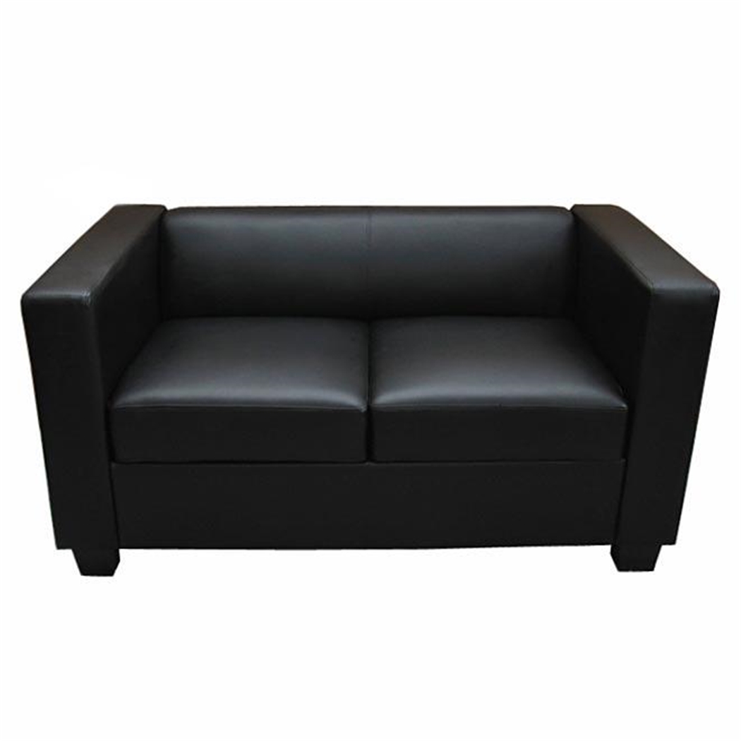 2-personers Lænestol BASILIO, Elegant Design, Høj Komfort, I Læder, Sort Farve