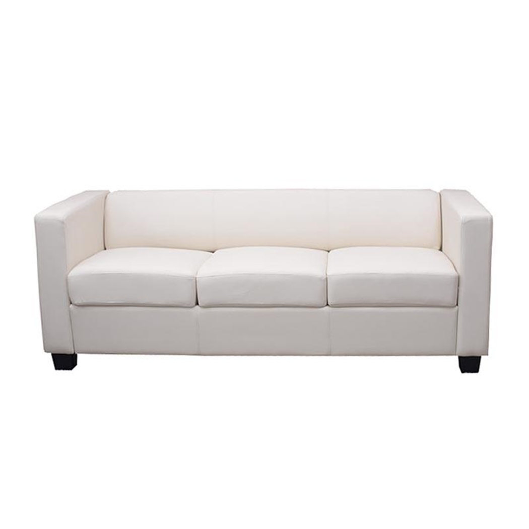 3-personers Lænestol BASILIO, Elegant Design, Høj Komfort, I Læder, Cremefarvet