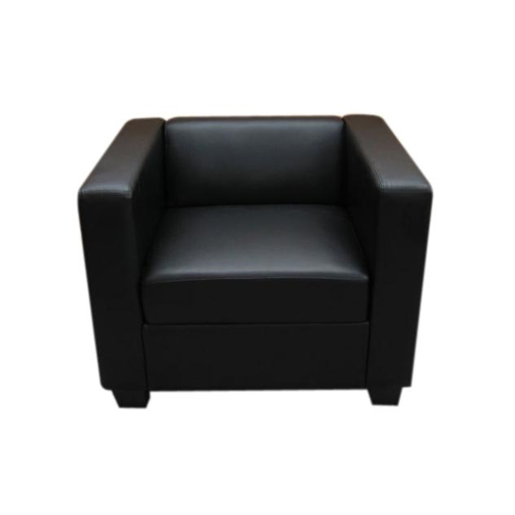 1-personers Lænestol BASILIO, Elegant Design, Høj Komfort, I Læder, Sort Farve
