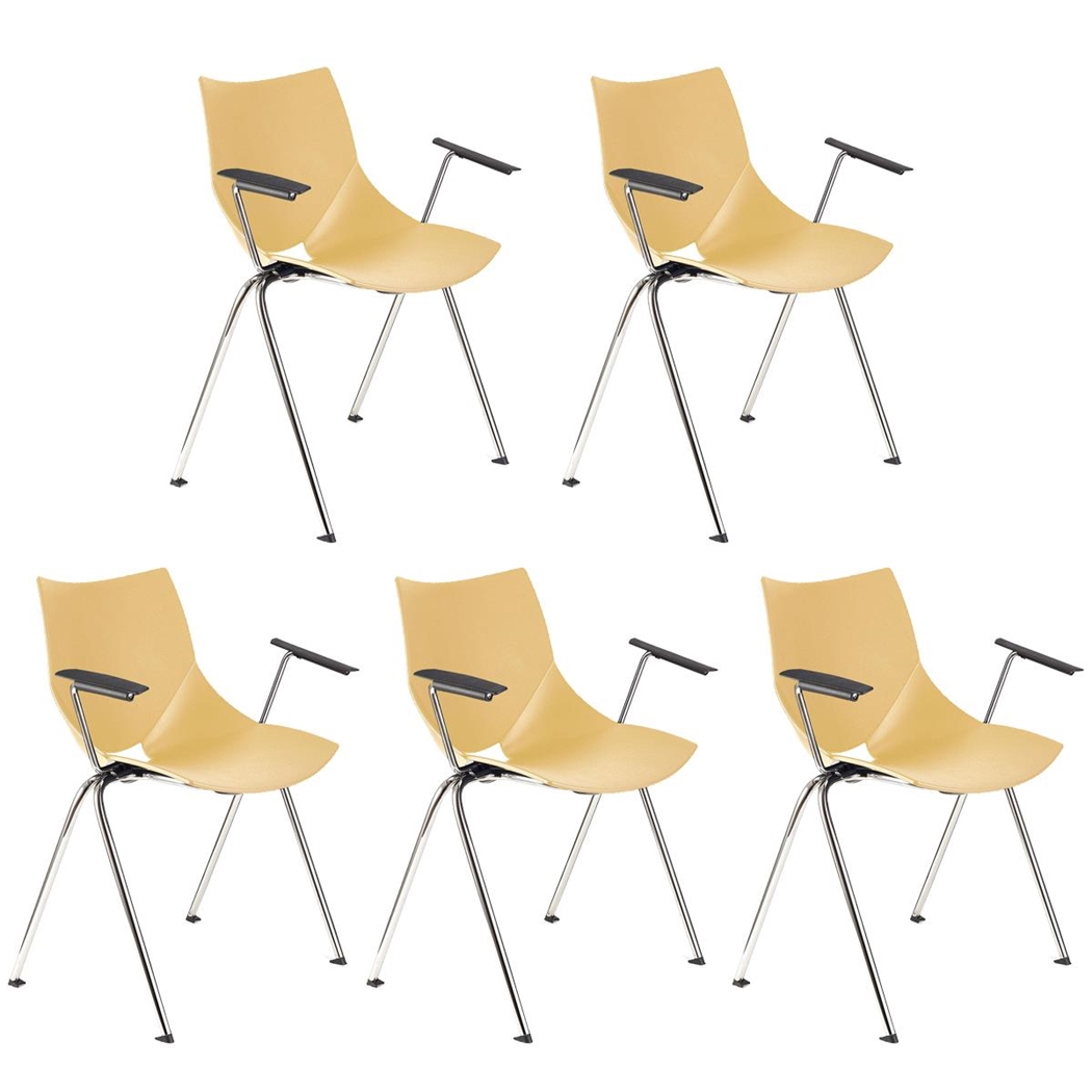 Sæt med 5 Konferencestole AMIR MED ARMLÆN, Komfortable og Praktiske, Stabelbare, Beige Farve