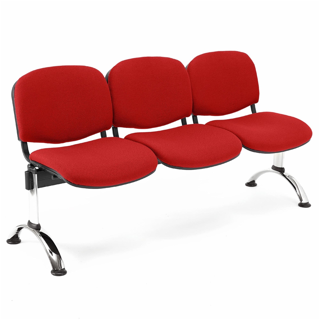 3-Personers Skammel MOBY BASE, Metalstruktur, Tykt Polstret, Rød Stof
