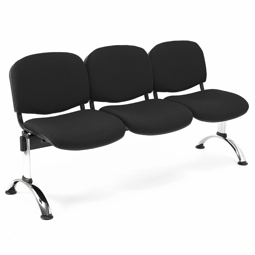 3-Personers Skammel MOBY BASE, Metalstruktur, Tykt Polstret, Sort Stof