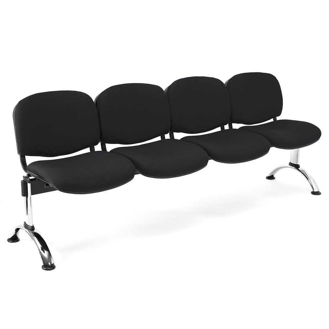 4-Personers Skammel MOBY BASE, Metalstruktur, Tykt Polstret, Sort Stof