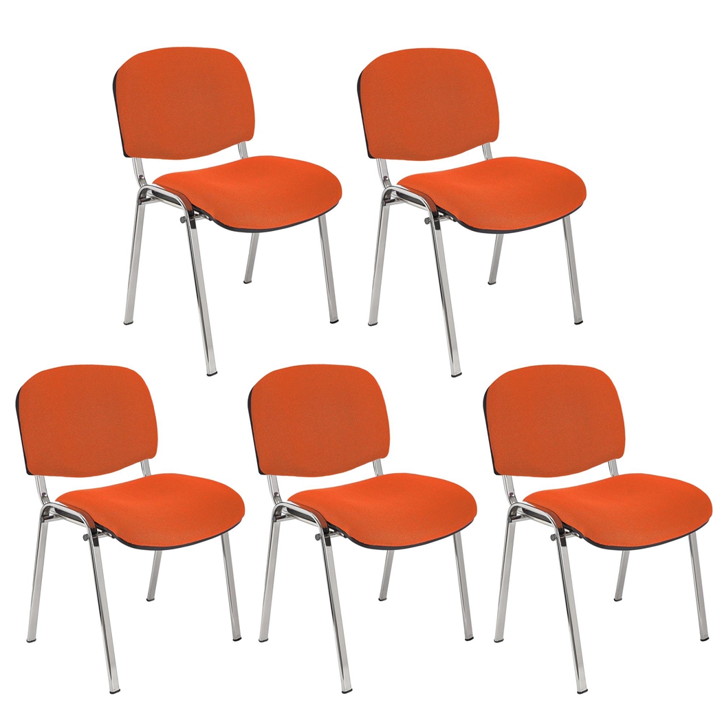 Sæt Med 5 Konferencestole MOBY BASE, Meget Praktiske, Fantastisk Pris, Orange Farve Og Krombelagte Ben