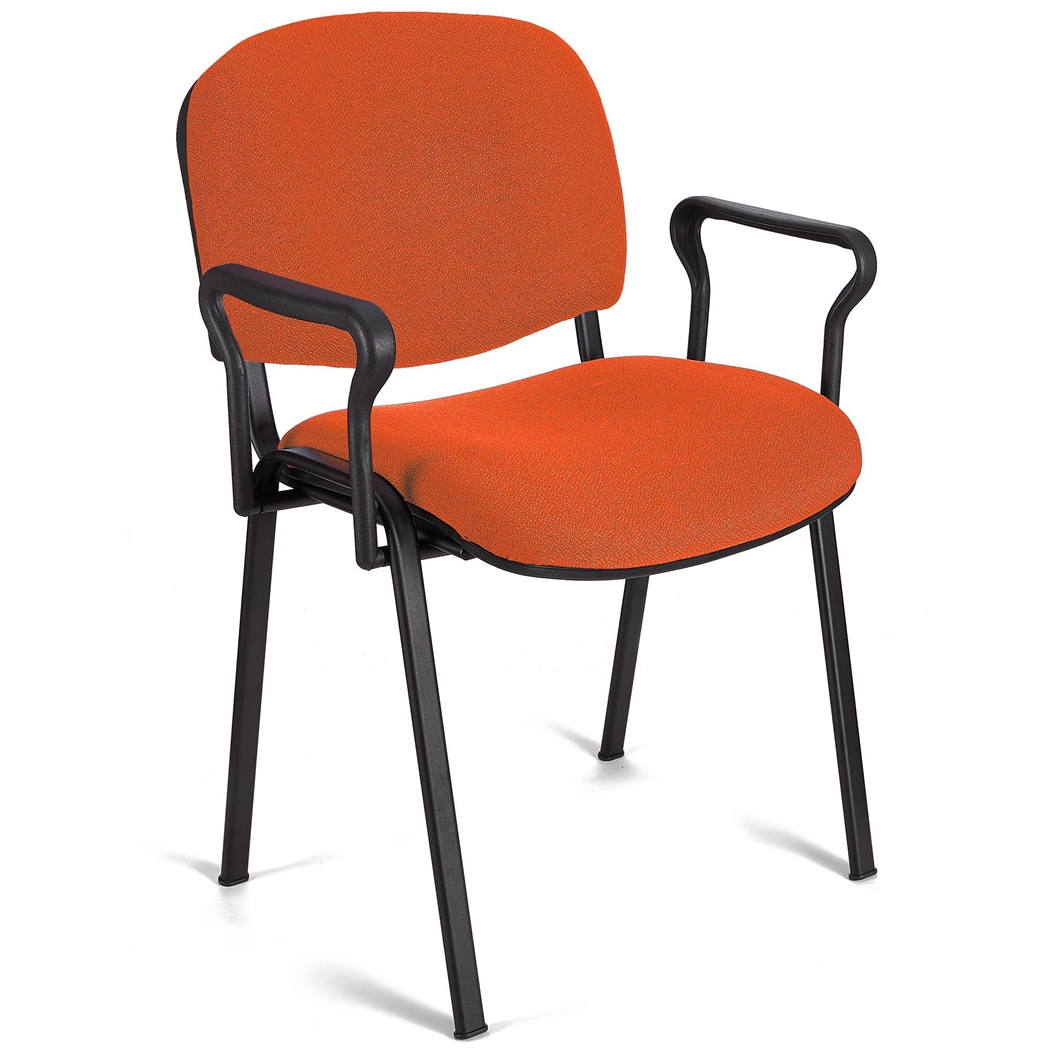 Konferencestol MOBY BASE MED ARMLÆN, Komfortabel Og Praktisk, Sorte Ben, Orange Stof