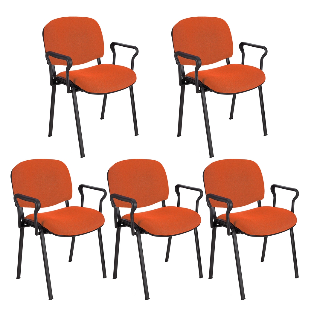 Sæt Med 5 Konferencestole MOBY BASE MED ARMLÆN, Komfortable Og Praktisk, Sorte Ben og Orange Stof