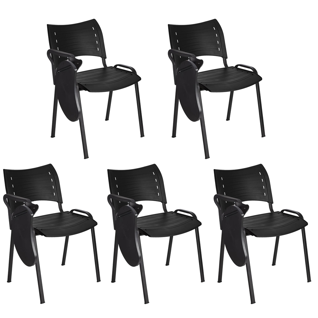 Sæt med 5 Konferencestole ELVA MED BORD, Stabelbare og Meget Praktiske, i Sort Farve og Sorte Ben