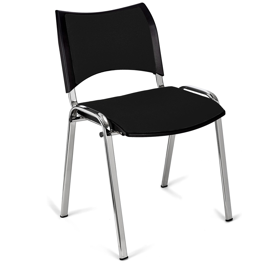 Konferencestol ROMEL, Behagelig Polstring, Stabelbar, Krombelagte Ben, I Sort Stof