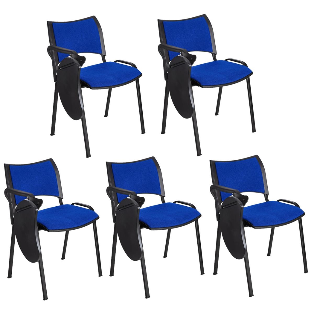 Sæt med 5 Konferencestole ROMEL MED BORD, Behageligt Polstrede, Stabelbare, Sorte Ben, I Blåt Stof