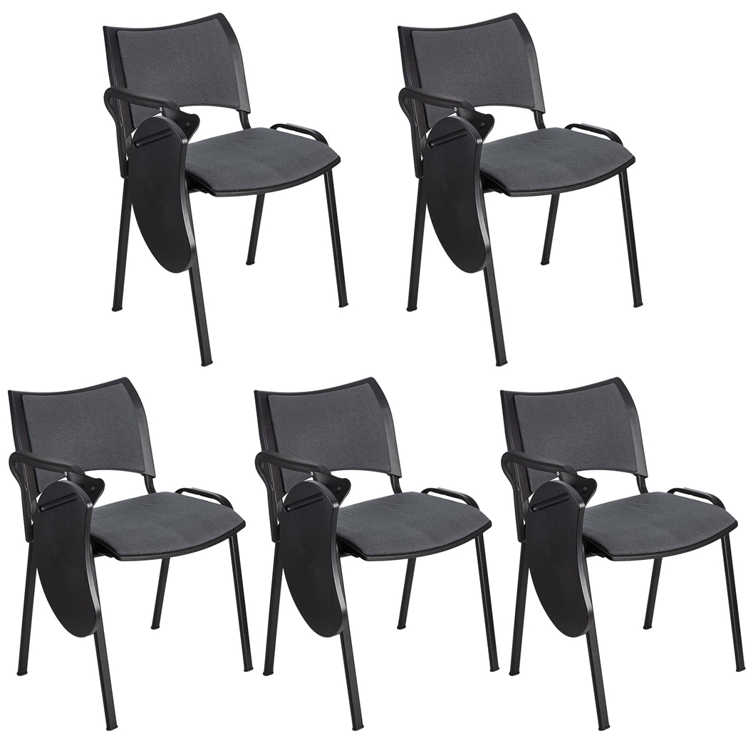 Sæt med 5 Konferencestole ROMEL MED BORD, Behageligt Polstrede, Stabelbare, Sorte Ben, I Gråt Stof