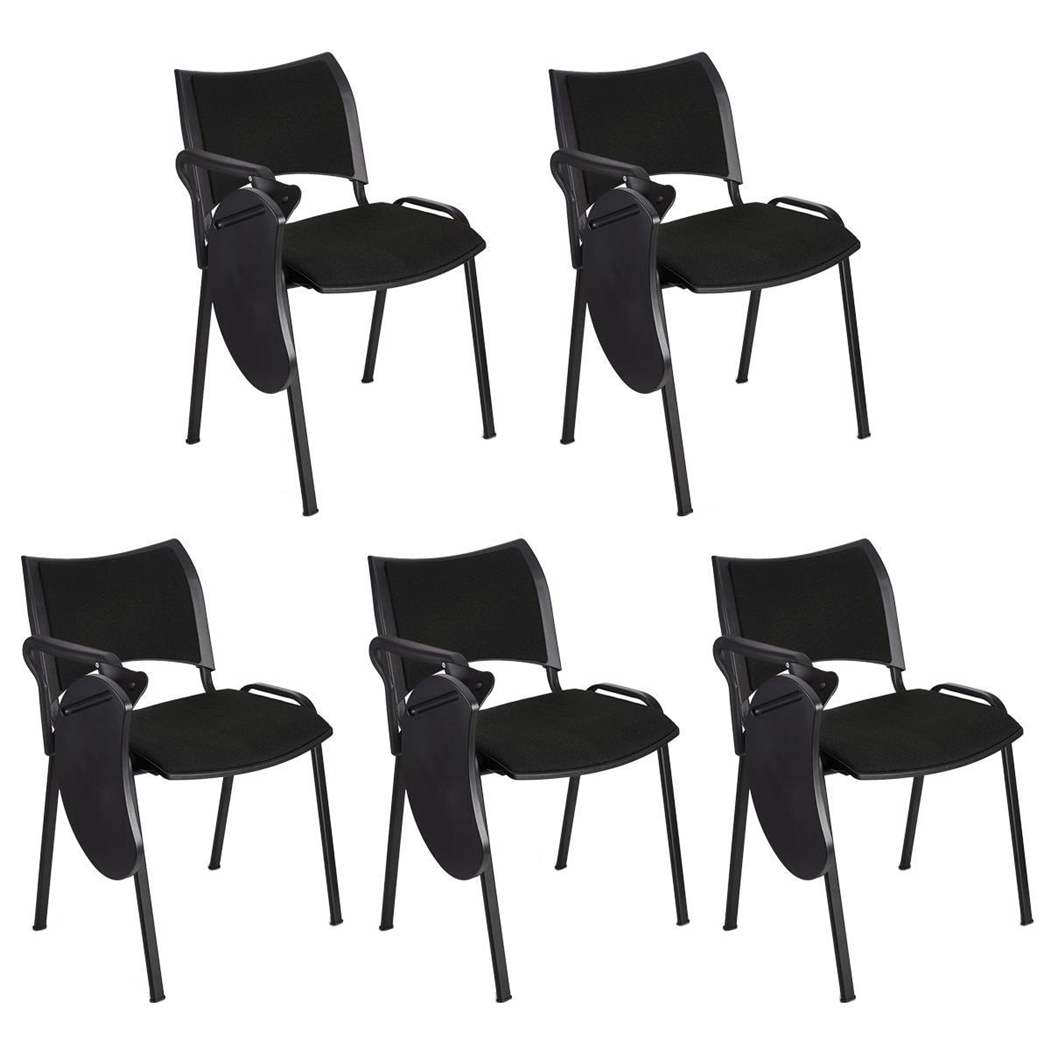 Sæt med 5 Konferencestole ROMEL MED BORD, Behageligt Polstrede, Stabelbare, Sorte Ben, I Sort Stof