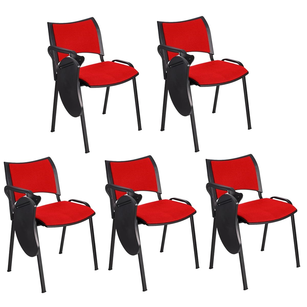 Sæt med 5 Konferencestole ROMEL MED BORD, Behageligt Polstrede, Stabelbare, Sorte Ben, I Rødt Stof
