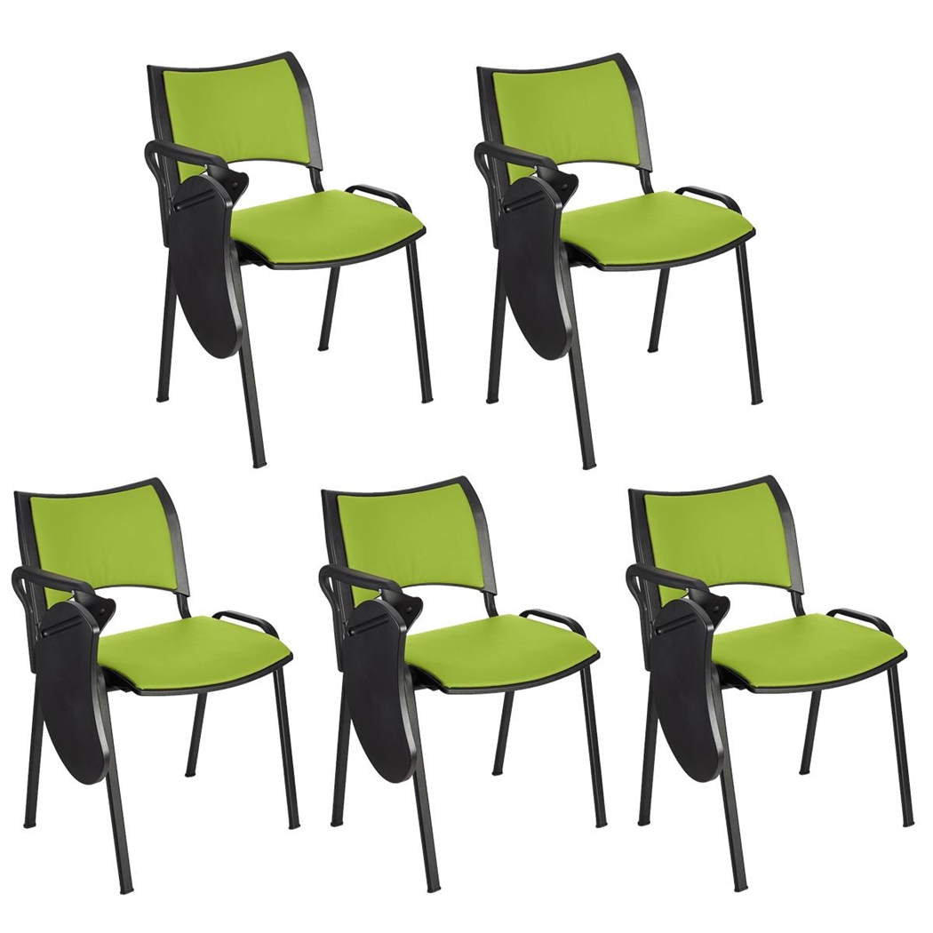 Sæt med 5 Konferencestole ROMEL MED BORD LÆDER, Behageligt Polstrede, Stabelbare, Sorte Ben, I Grøn