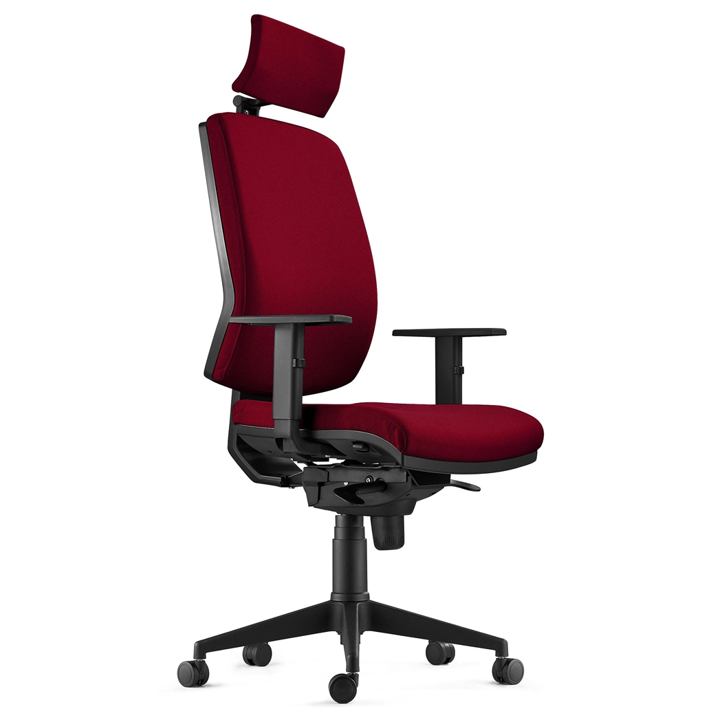 Ergonomisk Stol OLIVER, Bordeaux Stof, Nakkestøtte, 8 Timers Brug, Tyk Polstring