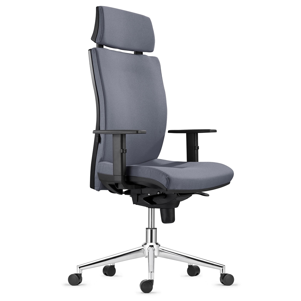 Ergonomisk stol MARVEL, Grå Stof, Metalfod, Nakkestøtte og Lændestøtte