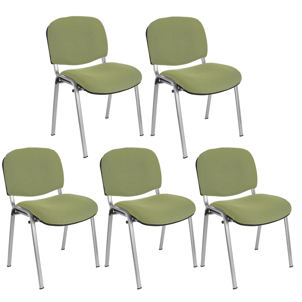 Sæt Med 5 Konferencestole MOBY BASE, Meget Praktiske, Fantastisk Pris, Grøn Farve Og Grå Ben